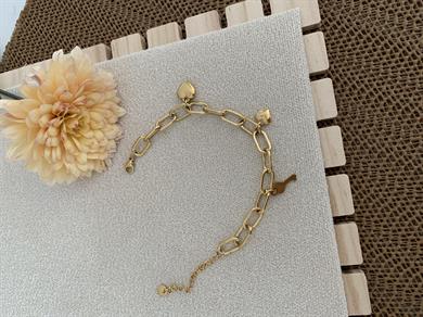 Çelik Gold İç İçe Geçme Zincir Kalp Anahtar Charm Bileklik