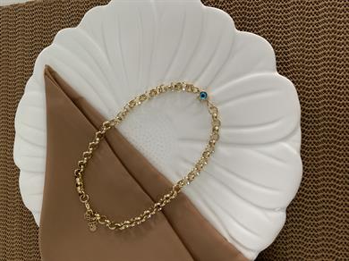 Çelik Gold İç İçe Geçme Zincirli Cam Nazar Kolye