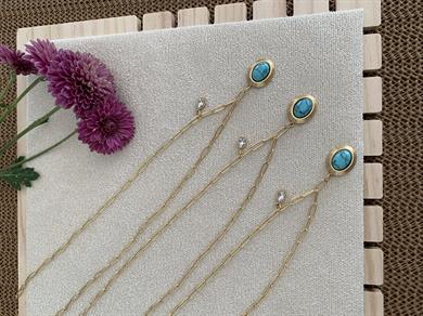 Çelik Gold İç İçe Geçme Zincirli Oval Firuze Kolye