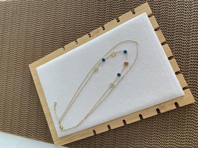 Çelik Gold İkili İnce Zincir Nazar Yonca Sıralı Kolye