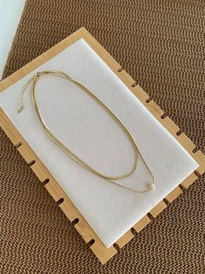 Çelik Gold İkili İtalyan Zincir Zirkon Taşlı Topçuk Kolye