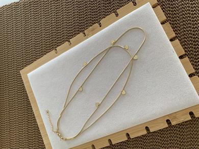 Çelik Gold İkili Küp İtalyan Zincir Kalp Sıralı Kolye