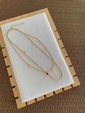 Çelik Gold İkili Küp İtalyan Zincir Kalp Sıralı Kolye