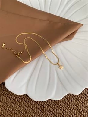 Çelik Gold İnce İtalyan Tek Taşlı Mini Yıldız Kolye