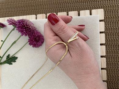 Çelik Gold İnce İtalyan Zincir Baget Tek Taş Tasarım Kolye