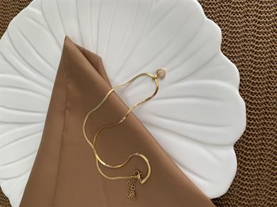 Çelik Gold İnce İtalyan Zincir Gömme Taşlı Mini Kalp Kolye