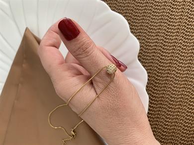 Çelik Gold İnce İtalyan Zincir Gömme Taşlı Topçuk Kolye