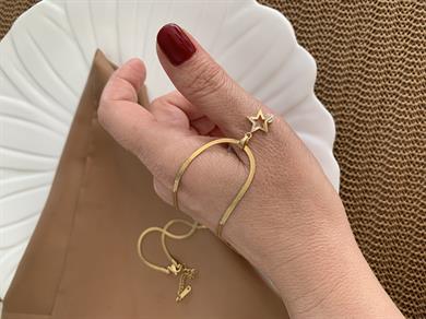 Çelik Gold İnce İtalyan Zincir Gömme Taşlı Yıldız Kolye