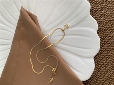 Çelik Gold İnce İtalyan Zincir Gömme Taşlı Yıldız Kolye