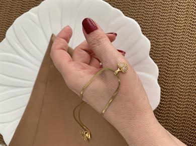 Çelik Gold İnce İtalyan Zincir Gömme Taşlı Mini Kalp Kolye
