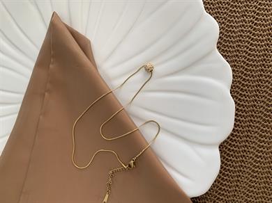 Çelik Gold İnce İtalyan Zincir Gömme Taşlı Topçuk Kolye