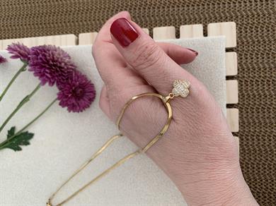 Çelik Gold İnce İtalyan Zincir Gömme Zirkon Taşlı Yonca  Kolye