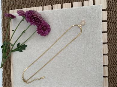 Çelik Gold İnce İtalyan Zincir Gömme Zirkon Taşlı Yonca  Kolye