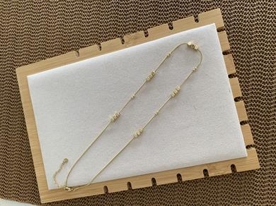 Çelik Gold İnce İtalyan Zincir Plaka Küp Sıralı Kolye