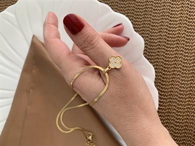 Çelik Gold İnce İtalyan Zincir Zirkon Taşlı Yonca Kolye