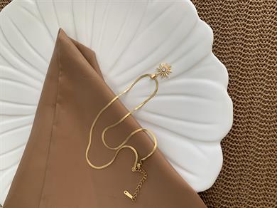 Çelik Gold İnce İtalyan Zincir Zirkon Taşlı Güneş Kolye