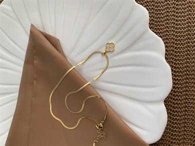 Çelik Gold İnce İtalyan Zincir Zirkon Taşlı Yonca Kolye