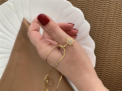 Çelik Gold İnce İtalyan Zincir Zirkon Taşlı Güneş Kolye