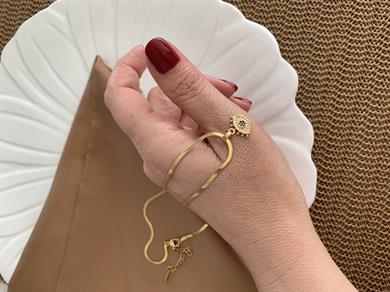 Çelik Gold İnce İtalyan Zincir Zirkon Taşlı Kirpikli Göz Kolye