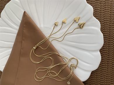 Çelik Gold İnce Küp İtalyan Zincir Biyeli Kalp Y Kolye