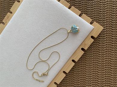 Çelik Gold İnce Küp İtalyan Zincir Mavi Midye İncili Kolye