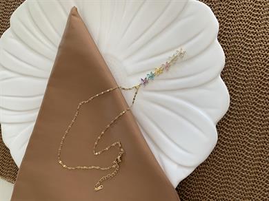 Çelik Gold İnce Zincir Baget Renkli Taşlı Çiçek Y Kolye