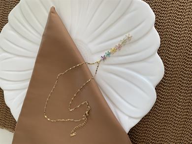 Çelik Gold İnce Zincir Baget Renkli Taşlı Çiçek Y Kolye