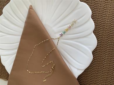 Çelik Gold İnce Zincir Baget Renkli Taşlı Çiçek Y Kolye