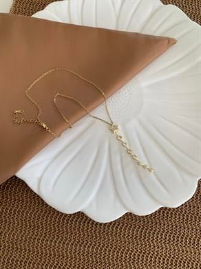 Çelik Gold İnce Zincir Gömme Taşlı Yıldız Daire Y Kolye