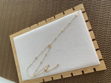 Çelik Gold İnce Zincir Tek Taş Kalp Sıralı Y Kolye