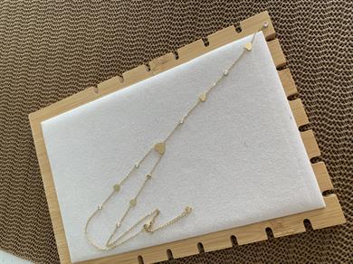 Çelik Gold İnce Zincir Tek Taş Kalp Sıralı Y Kolye