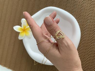 Çelik Gold İnce Zincir Zirkon Taşlı Düğüm Kalp Kolye