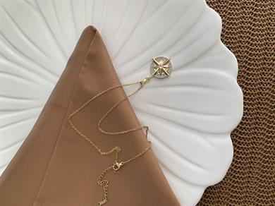 Çelik Gold İnce Zincir Zirkon Taşlı Duble Dümen Kolye