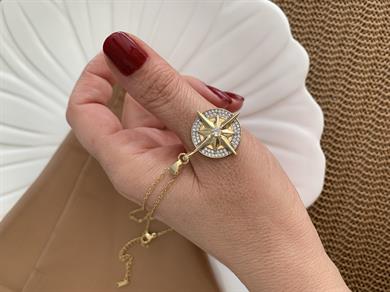 Çelik Gold İnce Zincir Zirkon Taşlı Duble Dümen Kolye