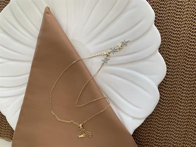 Çelik Gold İnce Zincir Zirkon Taşlı Mix Kutup Yıldız  Y Kolye
