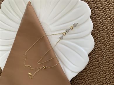 Çelik Gold İnce Zincir Zirkon Taşlı Mix Kalp Y Kolye