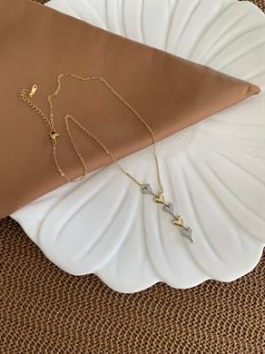 Çelik Gold İnce Zincir Zirkon Taşlı Mix Kalp Y Kolye