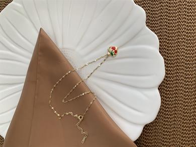 Çelik Gold İnce Zincirli  Plaka Kalpli Kiraz Kolye