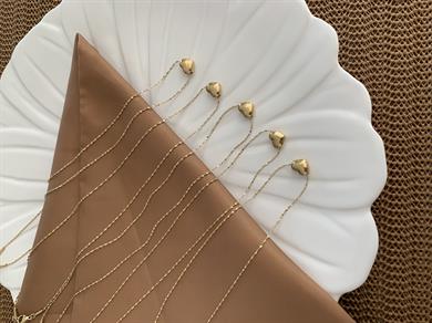 Çelik Gold İnce Zincirli Plaka Mini Kalp Kolye