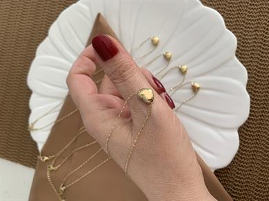 Çelik Gold İnce Zincirli Plaka Mini Kalp Kolye