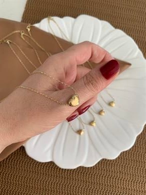 Çelik Gold İnce Zincirli Plaka Mini Kalp Kolye