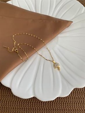 Çelik Gold İnce Zincirli Zirkon Taşlı Mantar Kolye