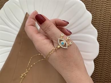 Çelik Gold İnce Zincirli Zirkon Taşlı Göz Nazar Kolye