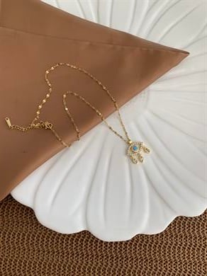 Çelik Gold İnce Zincirli Zirkon Taşlı Göz Nazar Kolye