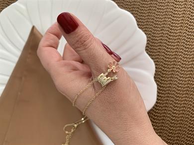 Çelik Gold İnce Zincirli Zirkon Taşlı Pembe Çiçek Kolye