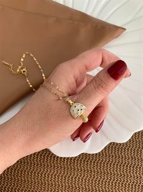 Çelik Gold İnce Zincirli Zirkon Taşlı Mantar Kolye