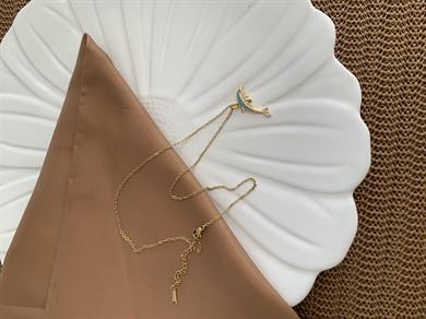 Çelik Gold İnce Zincirli Zirkon Taşlı Yunus  Kolye