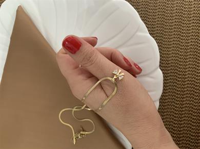 Çelik Gold İtalyan Zincir Baget Taşlı Fiyonk Kolye