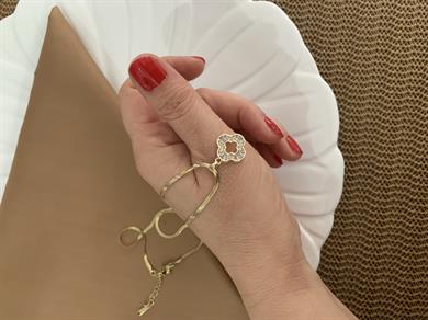 Çelik Gold İtalyan Zincir Baget Taşlı Yonca Kolye