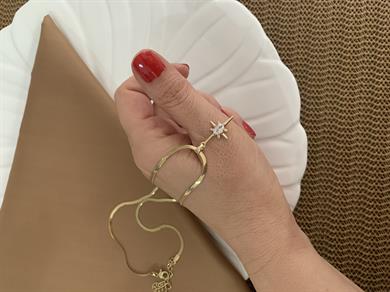 Çelik Gold İtalyan Zincir Baget Tek Taş Kutup Yıldız Kolye